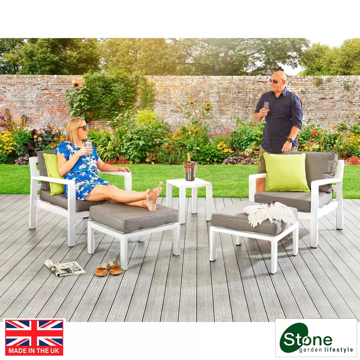 Stone Garden 5 Piece Armchair and Footstool Patio Set in Two Colours
