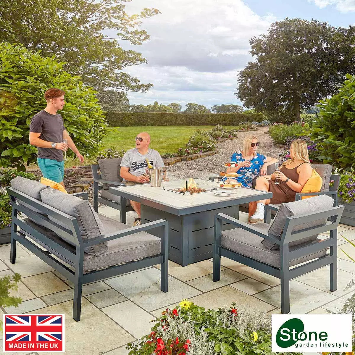 Stone Garden 5 Piece Deep Seating Fire Patio Set in Two Colours