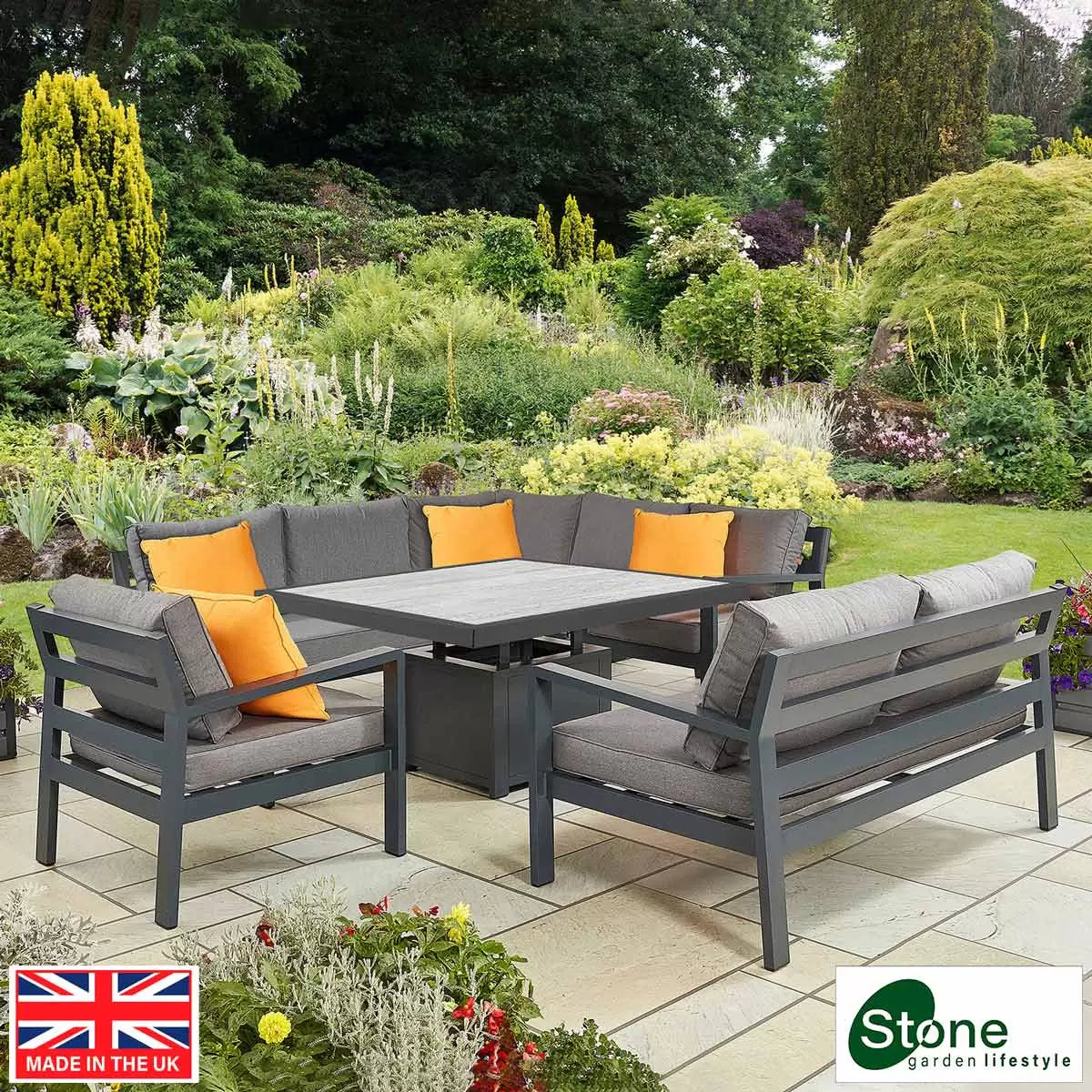 Stone Garden 4 Piece Deep Seating Corner Patio Set with Dual Height Ceramic