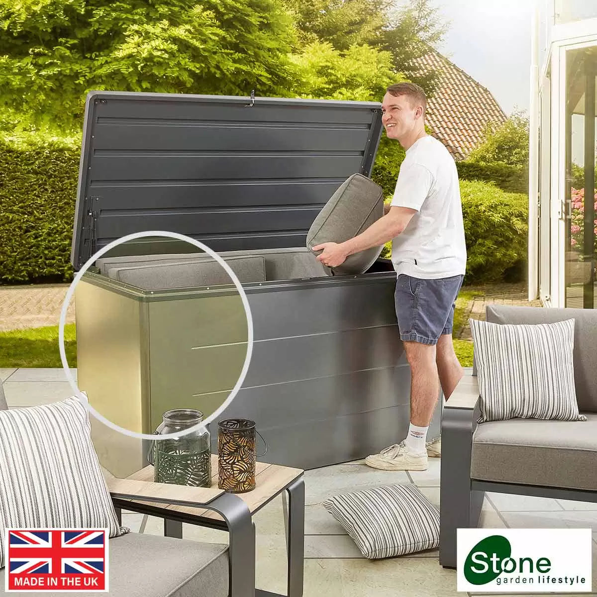 Stone Garden 5ft 3" x 2ft 10" (1.61 x 0.87m) 1, 200 Litre Steel Deck Box in 2