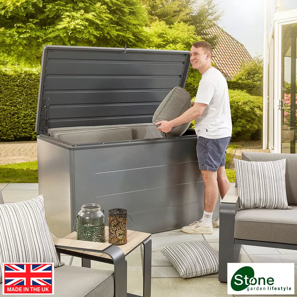 Stone Garden 5ft 2" x 2ft 8" (1.6 x 0.8m) 1,200 Litre Steel Deck Box in Grey