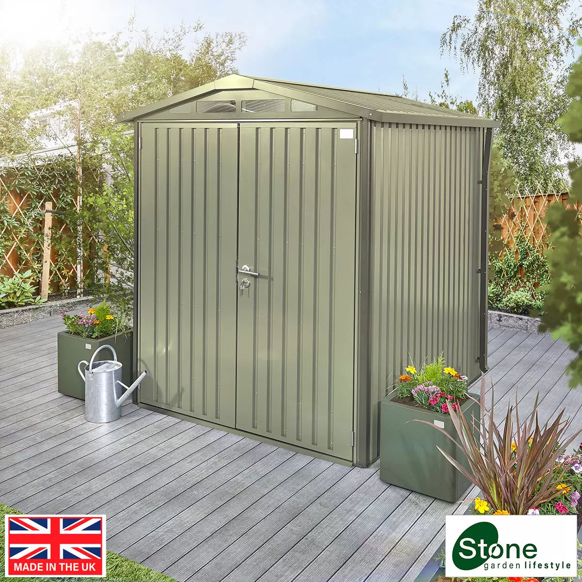 Stone Garden 6ft 2" x 7ft 10" (1.89 x 2.4m) Apex Steel Shed