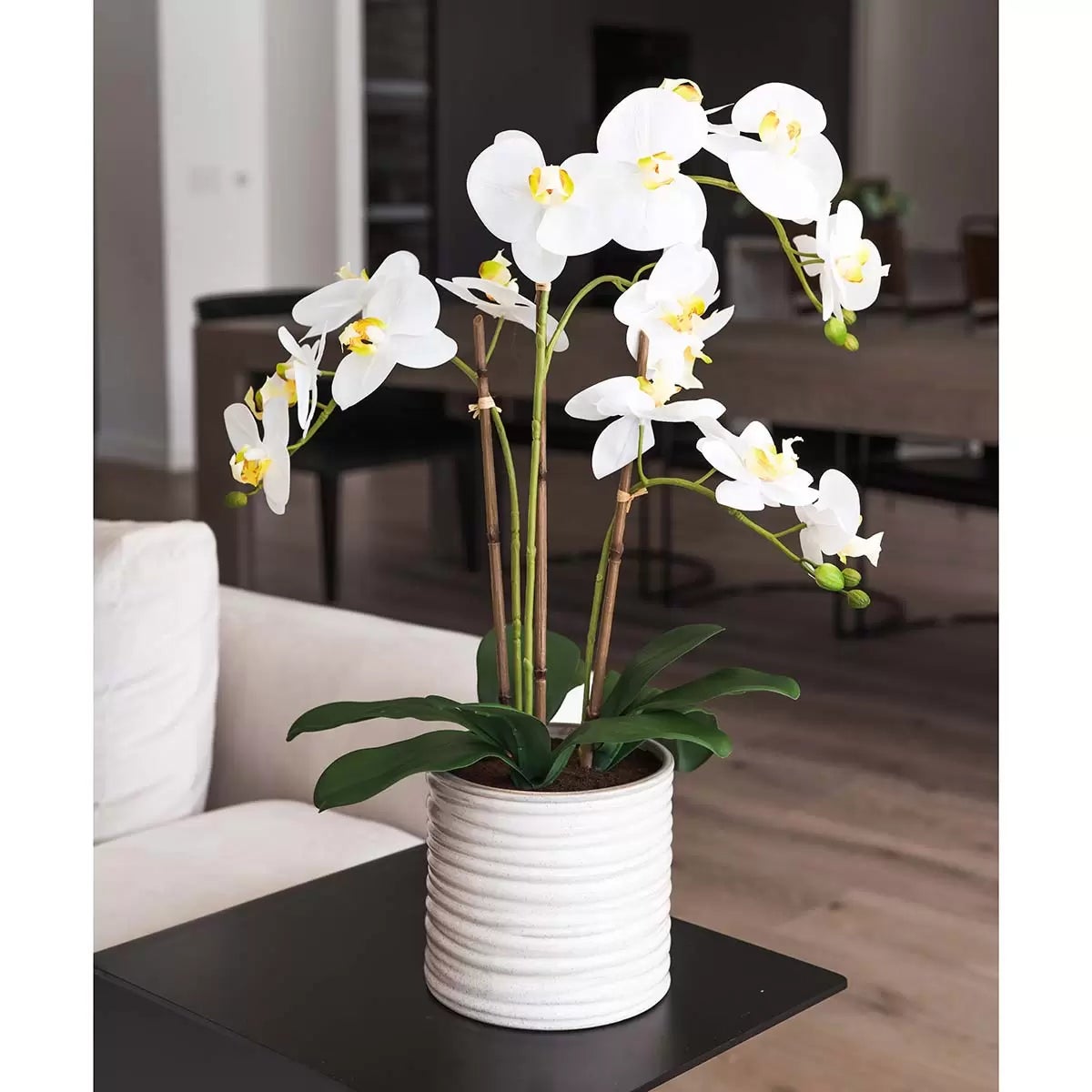 Artificial Orchid in Ribbed Ceramic Pot, view 8