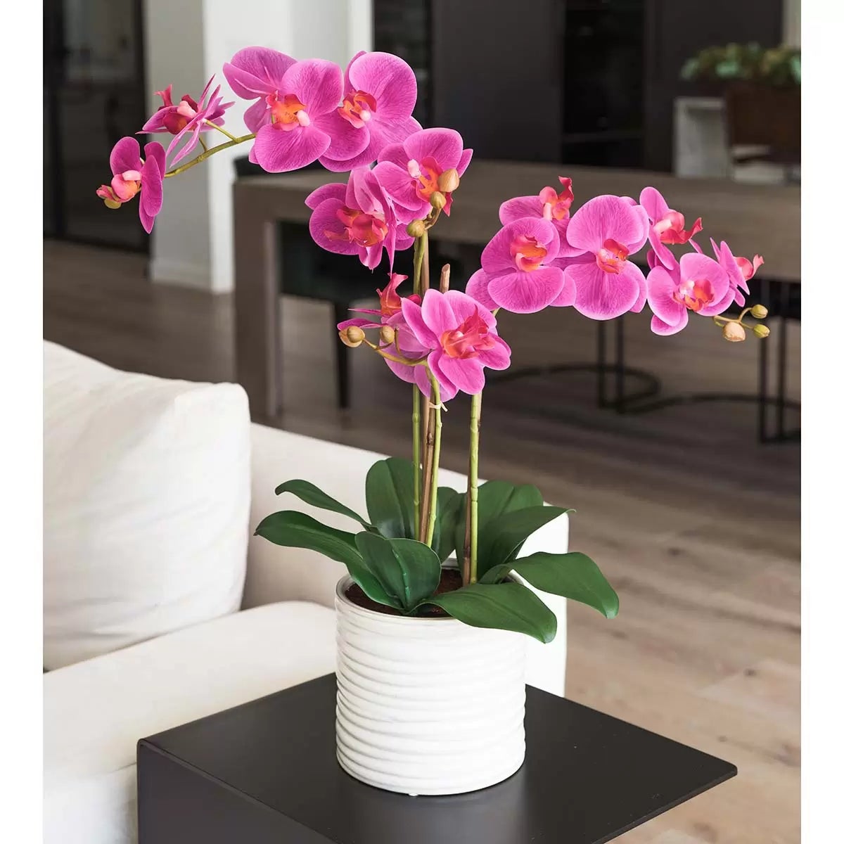 Artificial Orchid in Ribbed Ceramic Pot, view 4