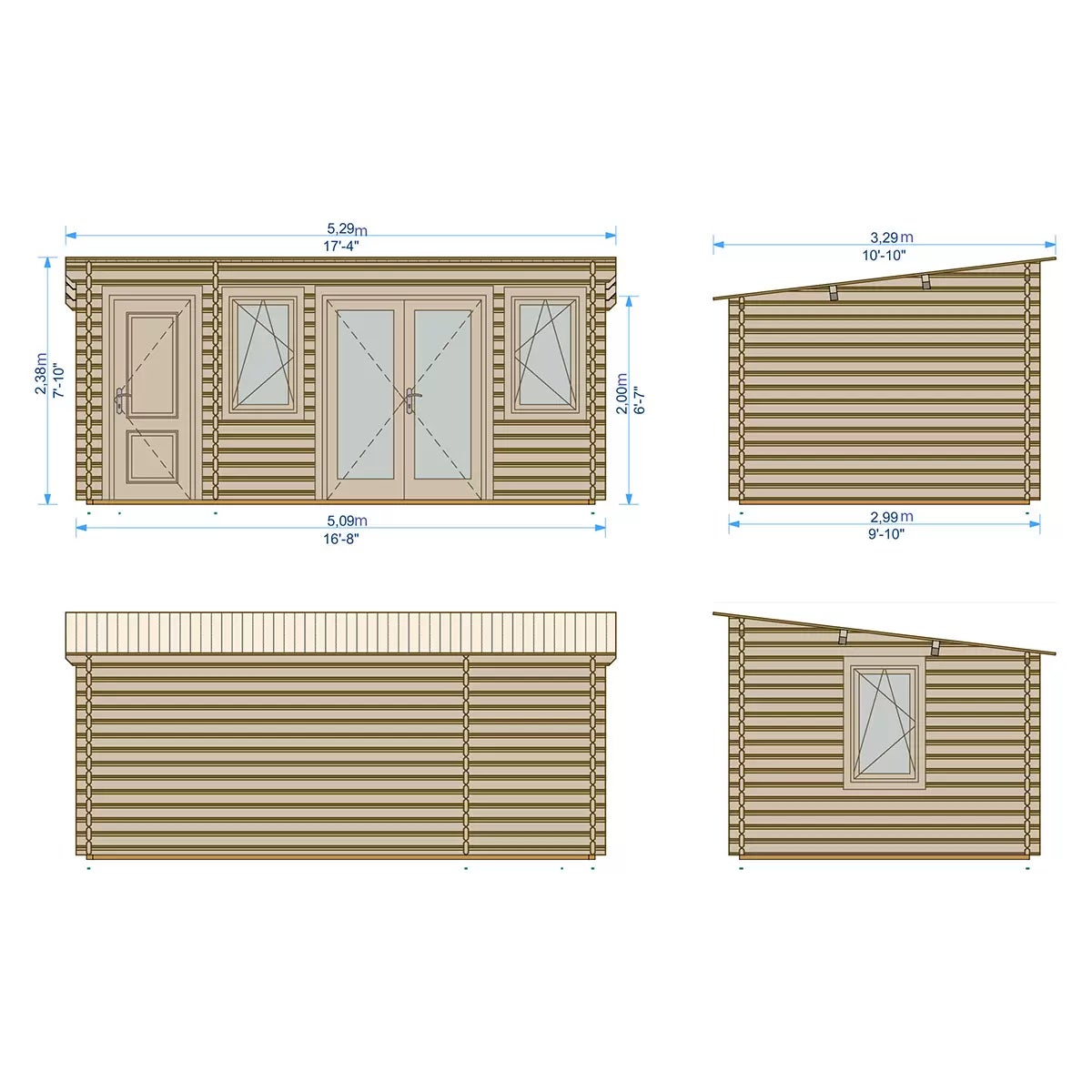 Installed Shire Rydal 44mm Log Cabin 17 x 10ft (5.1 x 3m), view 2
