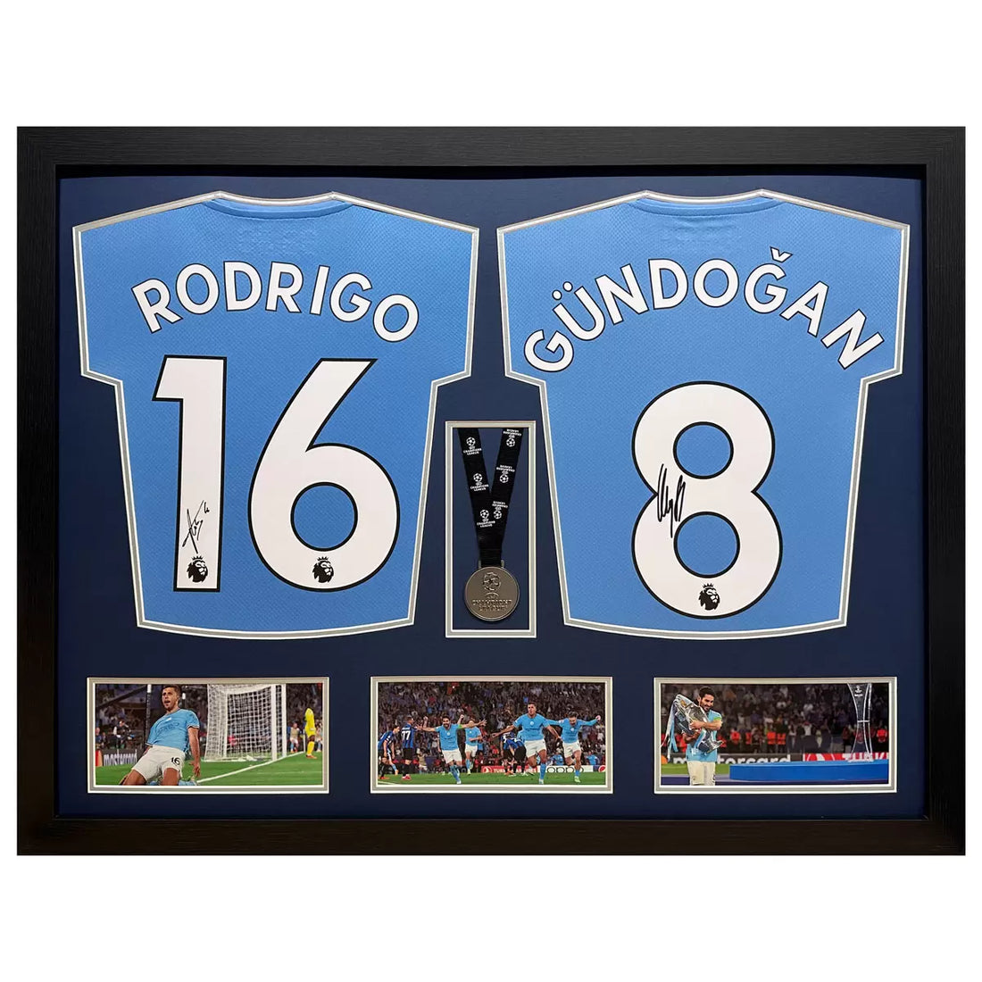Gundogan & Rodrigo Double Signed Shirt Medal Display
