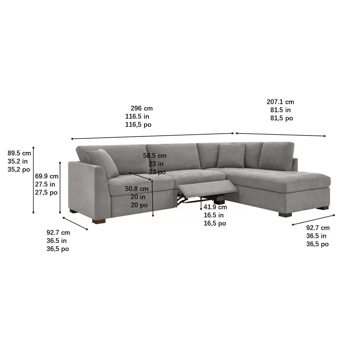 Thomasville Miles Grey Fabric Corner Sofa with Power Footrests in 2