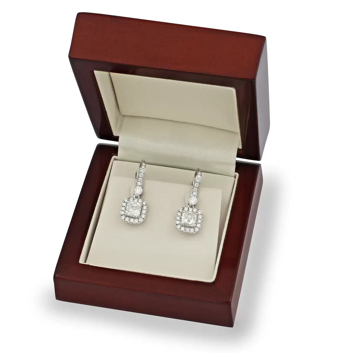 2.00ctw Princess Cut Diamond Halo Earrings, 18ct White Gold