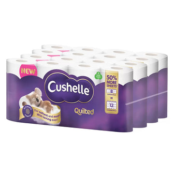 2 x Cushelle Quilted 3-Ply Longer Rolls Toilet Tissue, 8 x 8 Pack (472 Sheets)