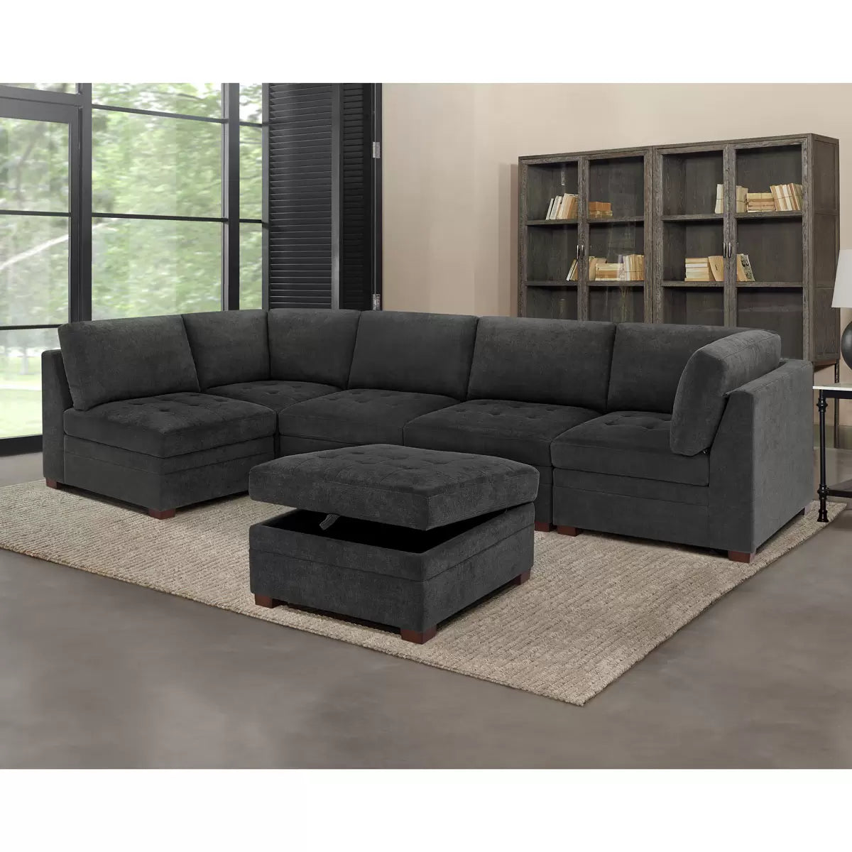 Thomasville Tisdale Dark Grey Fabric Storage Ottoman