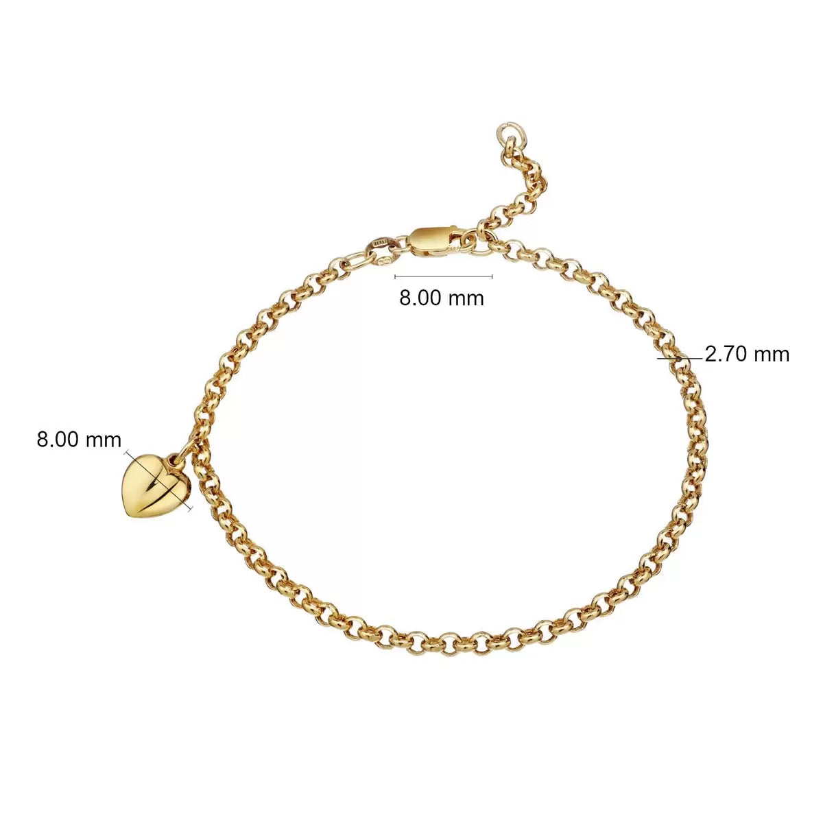 14ct Yellow Gold Heart Charm Bracelet