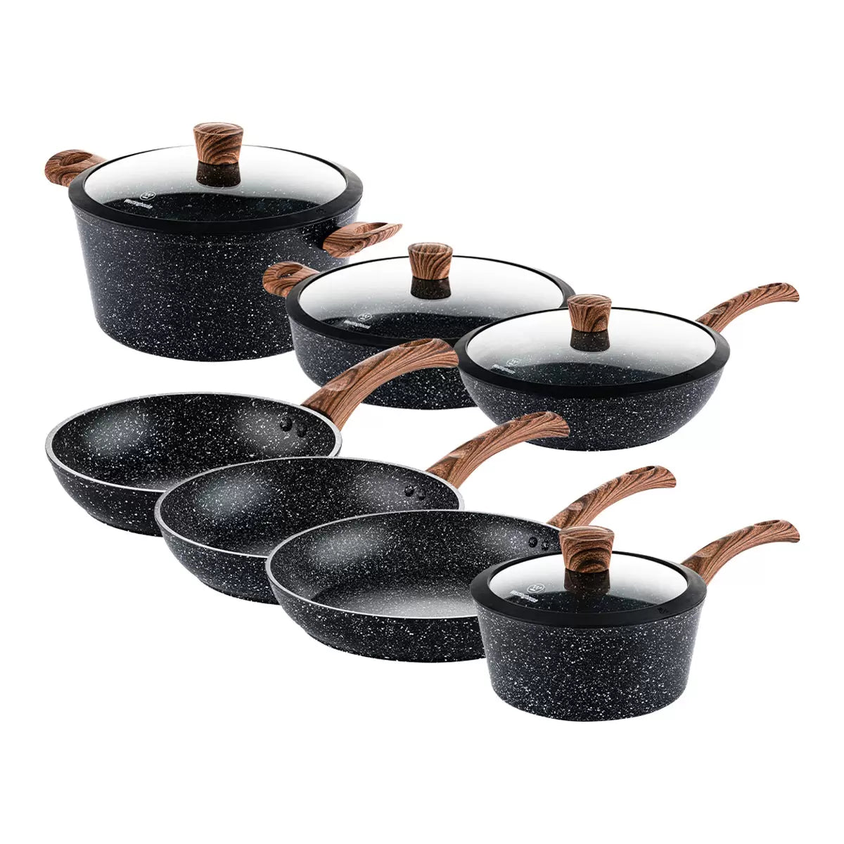 Westinghouse Special Edition Cookware Set Soft Touch, Wood Effect Handles, 11