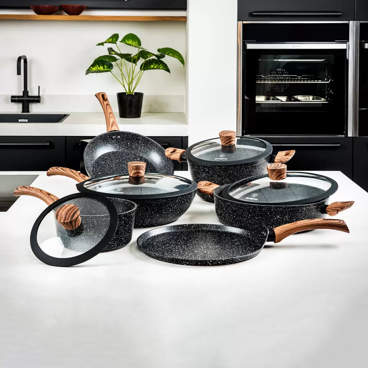 Westinghouse Special Edition Cookware Set Soft Touch, Wood Effect Handles, 11