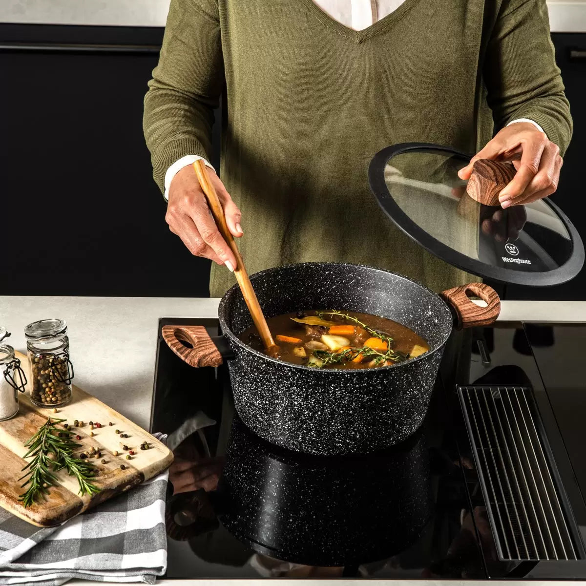 Westinghouse Special Edition Cookware Set Soft Touch, Wood Effect Handles, 11