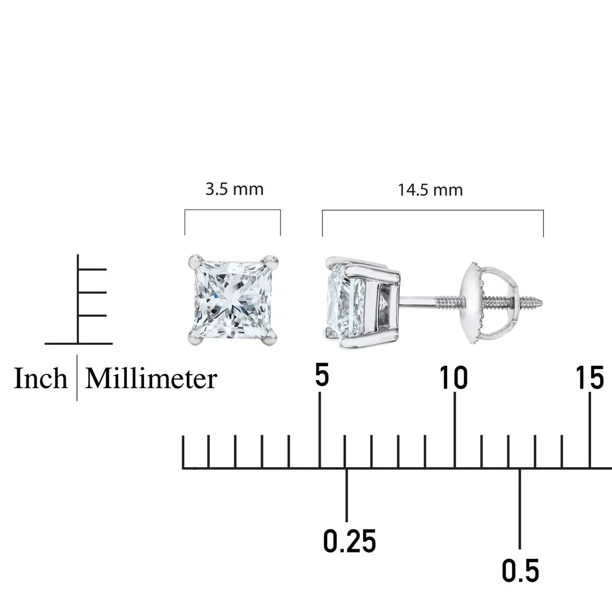 0.50ctw Princess Cut Diamond Stud Earrings, 18ct White Gold