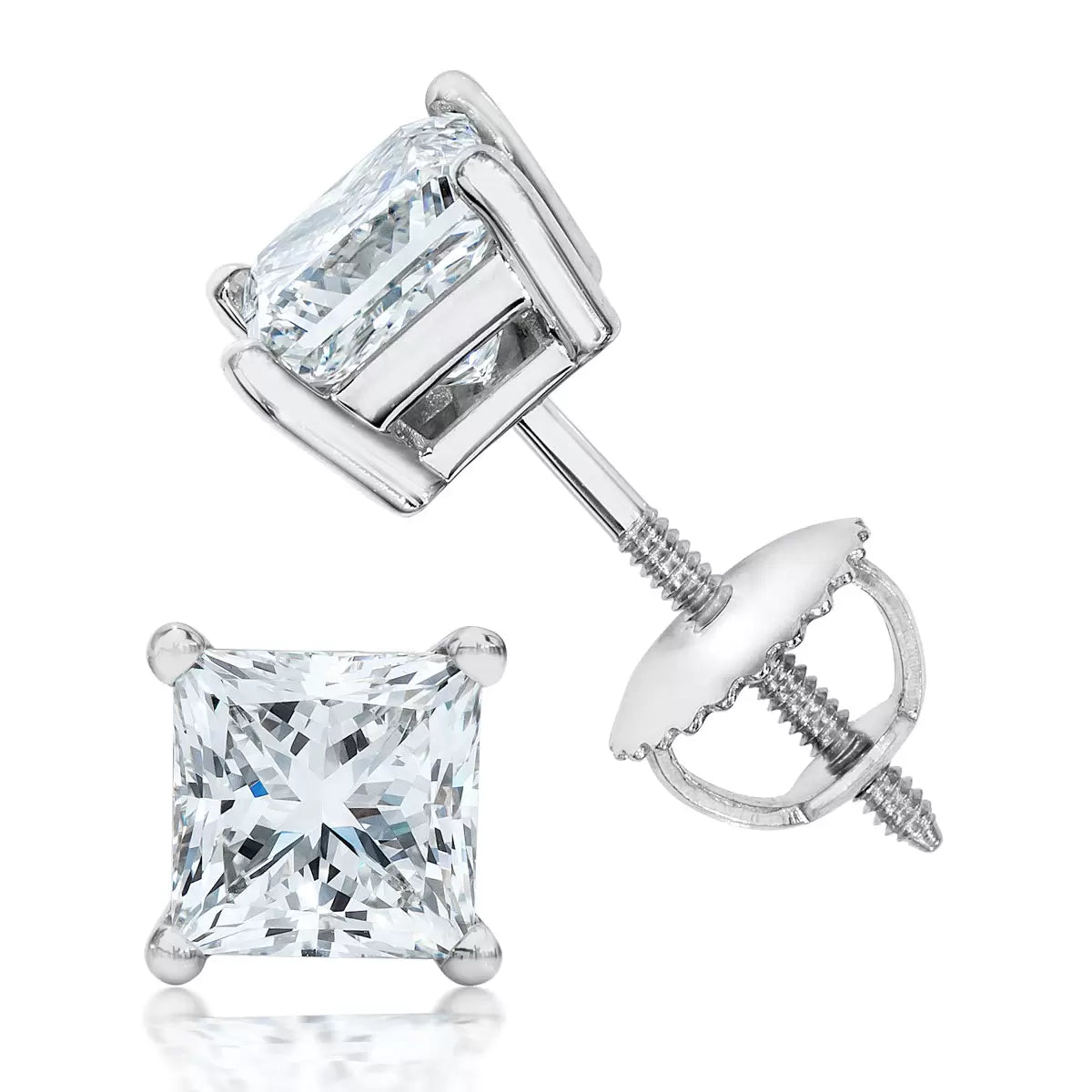 0.50ctw Princess Cut Diamond Stud Earrings, 18ct White Gold