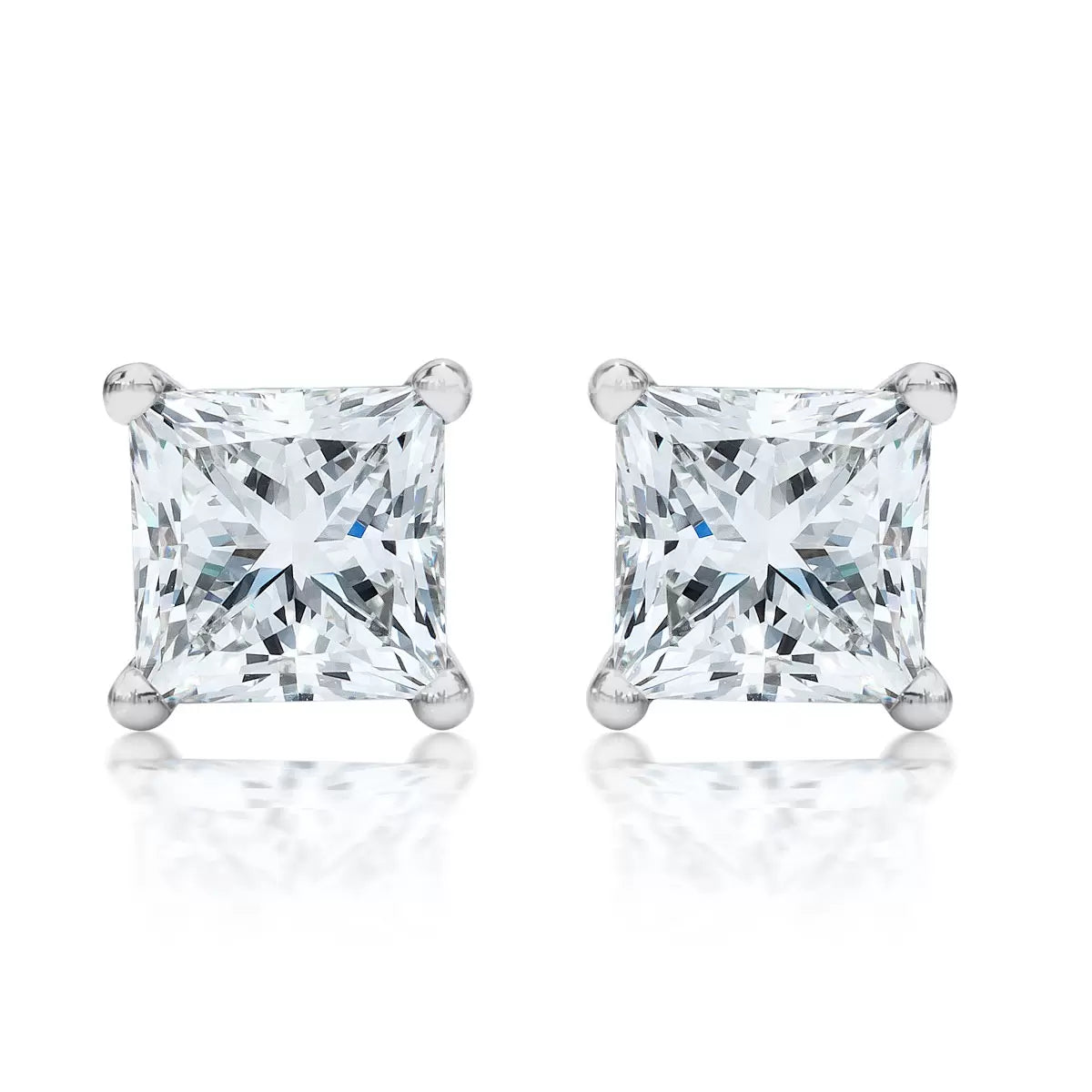 0.50ctw Princess Cut Diamond Stud Earrings, 18ct White Gold