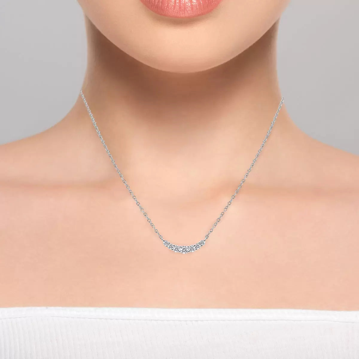0.57ctw Round Brilliant Cut Diamond Curve Necklace, 18ct White Gold
