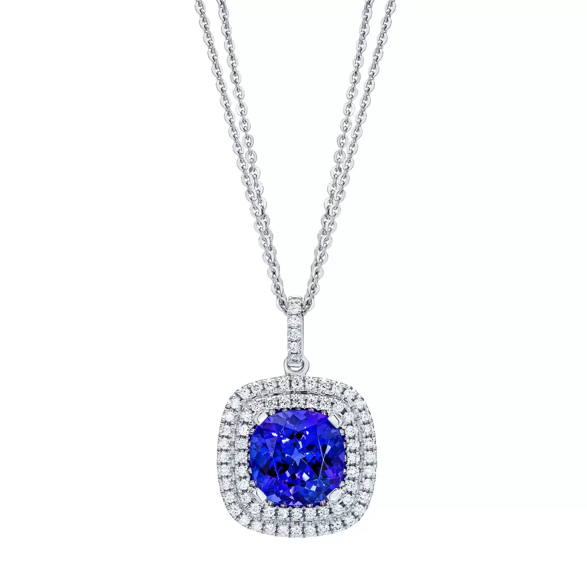 Cushion Cut Tanzanite & 0.33ctw Diamond Pendant, 18ct White Gold