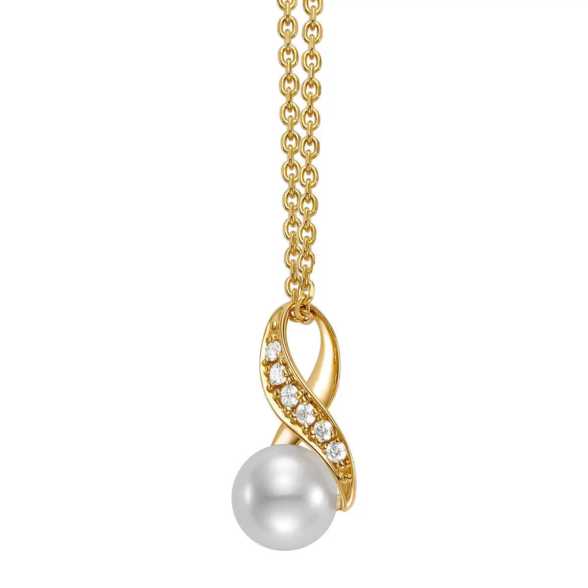 6.5-7mm Cultured Freshwater Pearl & 0.08ctw Diamond Pendant, 14ct Yellow Gold