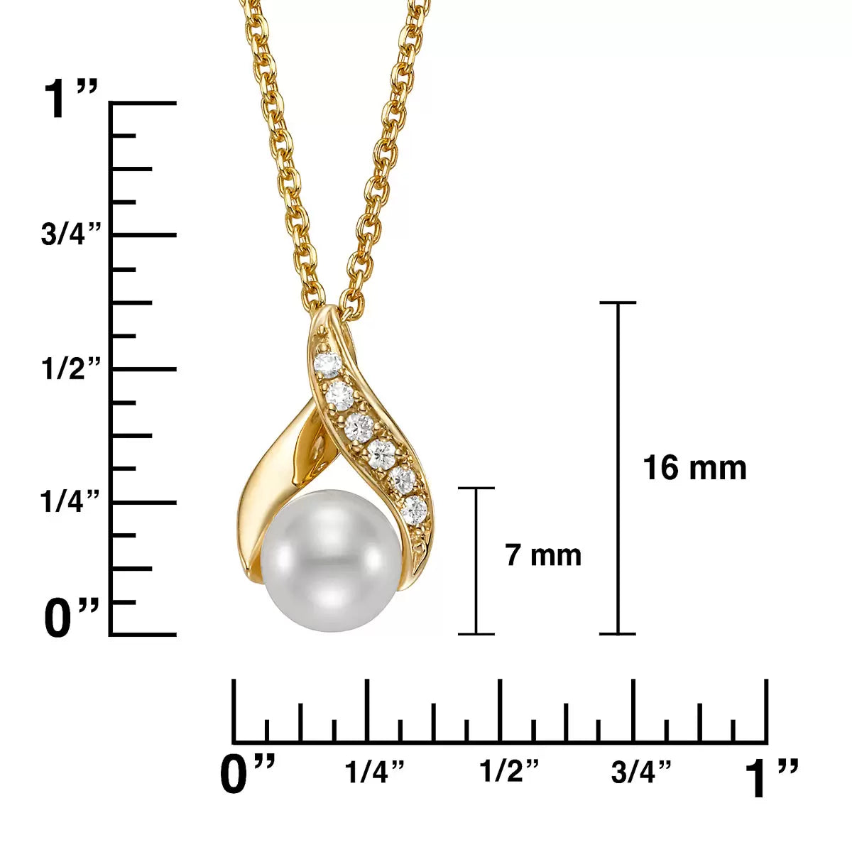 6.5-7mm Cultured Freshwater Pearl & 0.08ctw Diamond Pendant, 14ct Yellow Gold