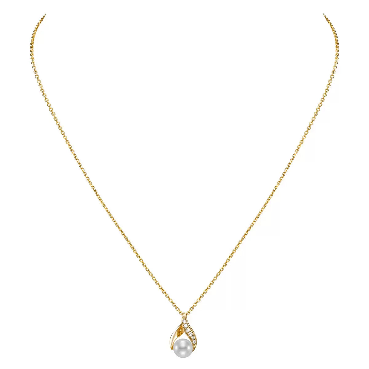 6.5-7mm Cultured Freshwater Pearl & 0.08ctw Diamond Pendant, 14ct Yellow Gold