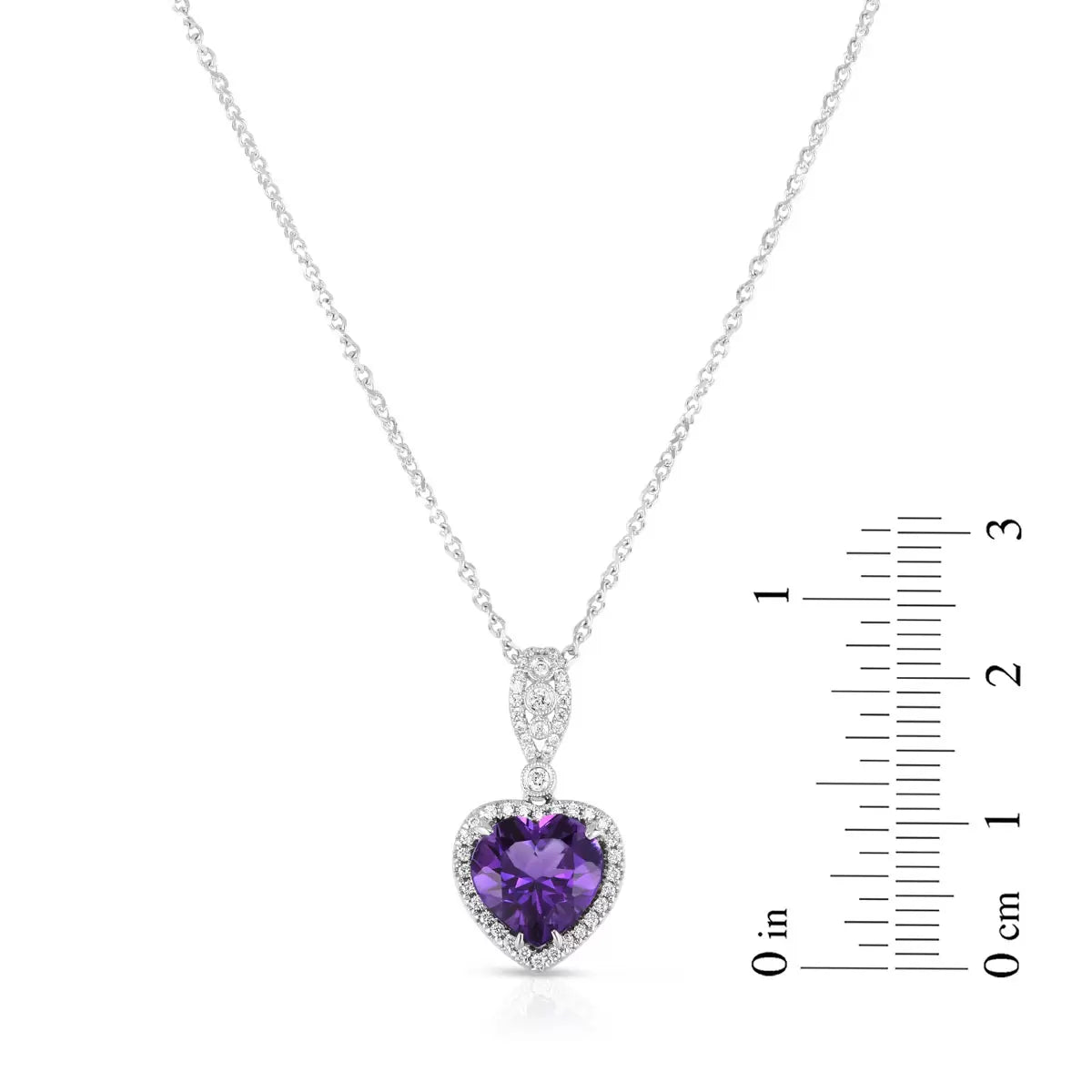 Amethyst & 0.16ctw Diamond Heart Pendant, 14ct White Gold