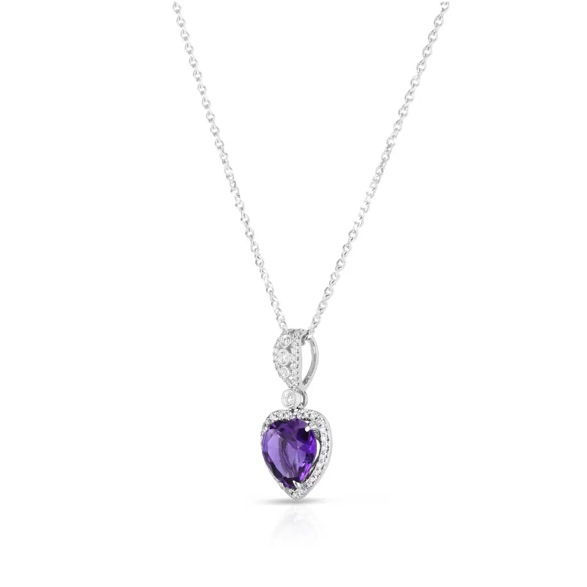 Amethyst & 0.16ctw Diamond Heart Pendant, 14ct White Gold