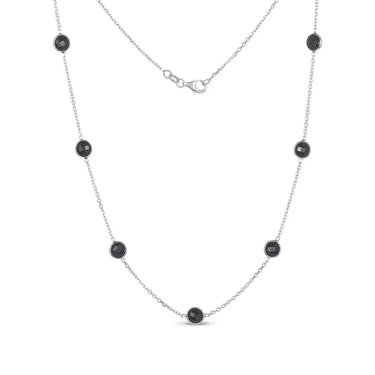 Round Cut Black Onyx Necklace, 14ct White Gold