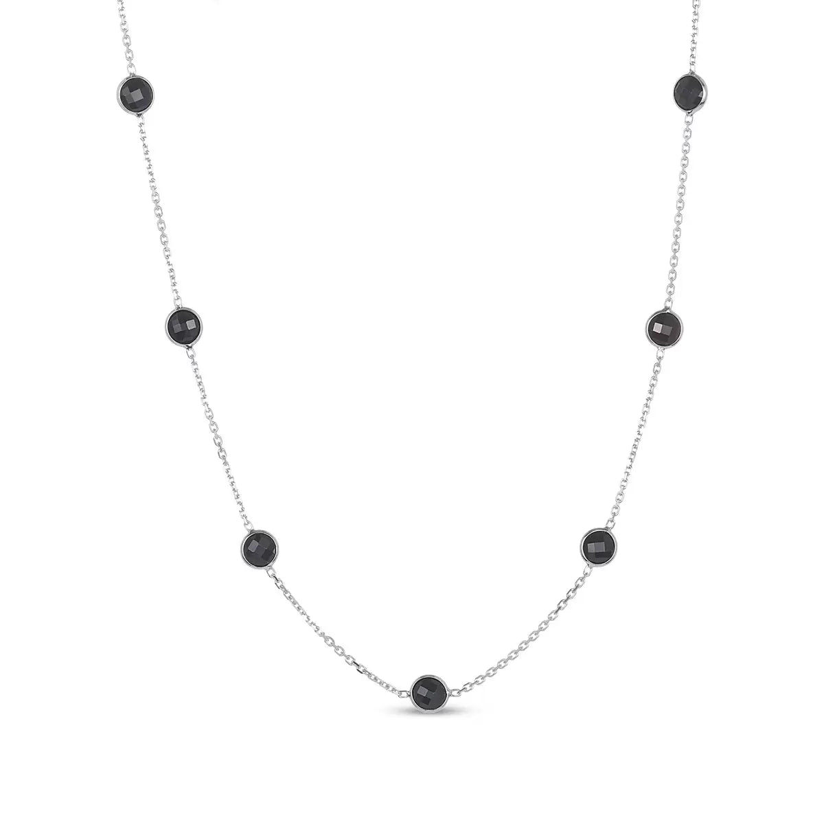 Round Cut Black Onyx Necklace, 14ct White Gold