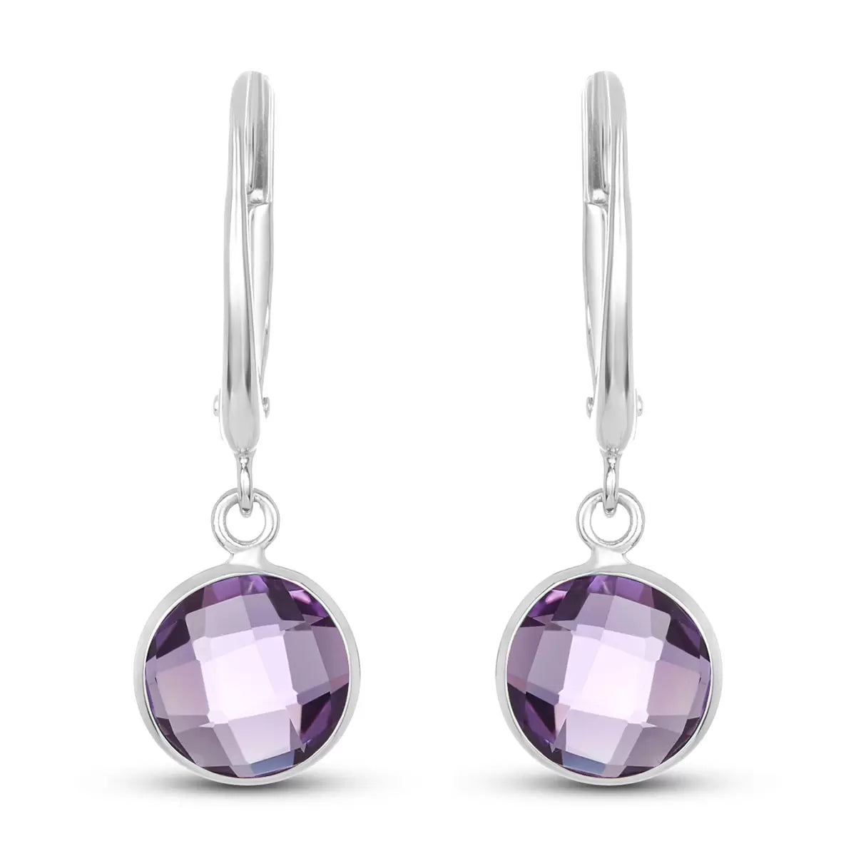 Round Cut Amethyst Earrings, 14ct White Gold