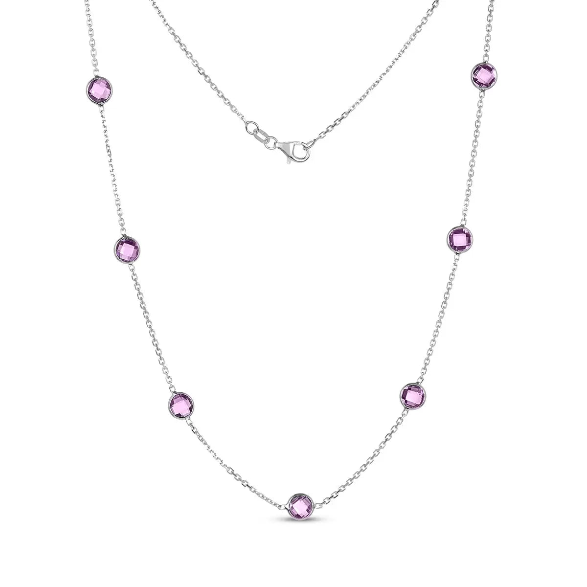 Round Cut Amethyst Necklace, 14ct White Gold