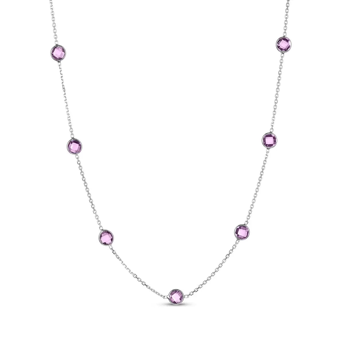 Round Cut Amethyst Necklace, 14ct White Gold