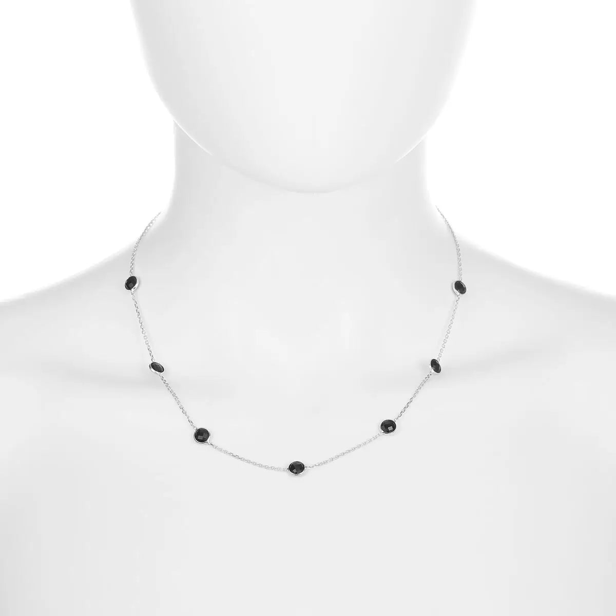 Round Cut Black Onyx Necklace, 14ct White Gold