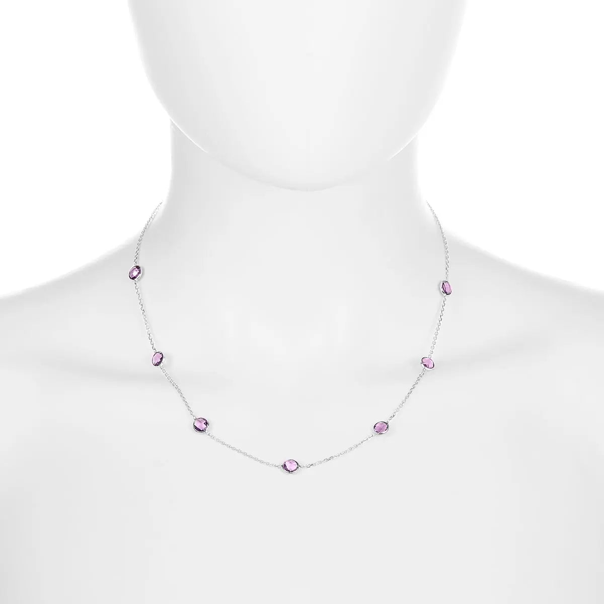 Round Cut Amethyst Necklace, 14ct White Gold