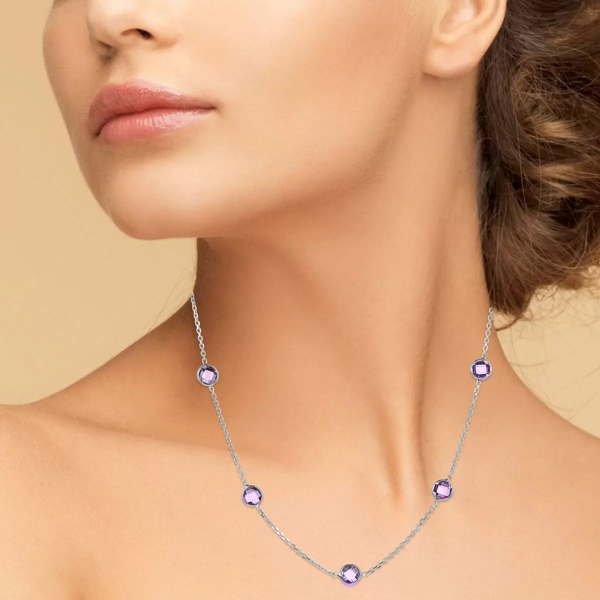 Round Cut Amethyst Necklace, 14ct White Gold