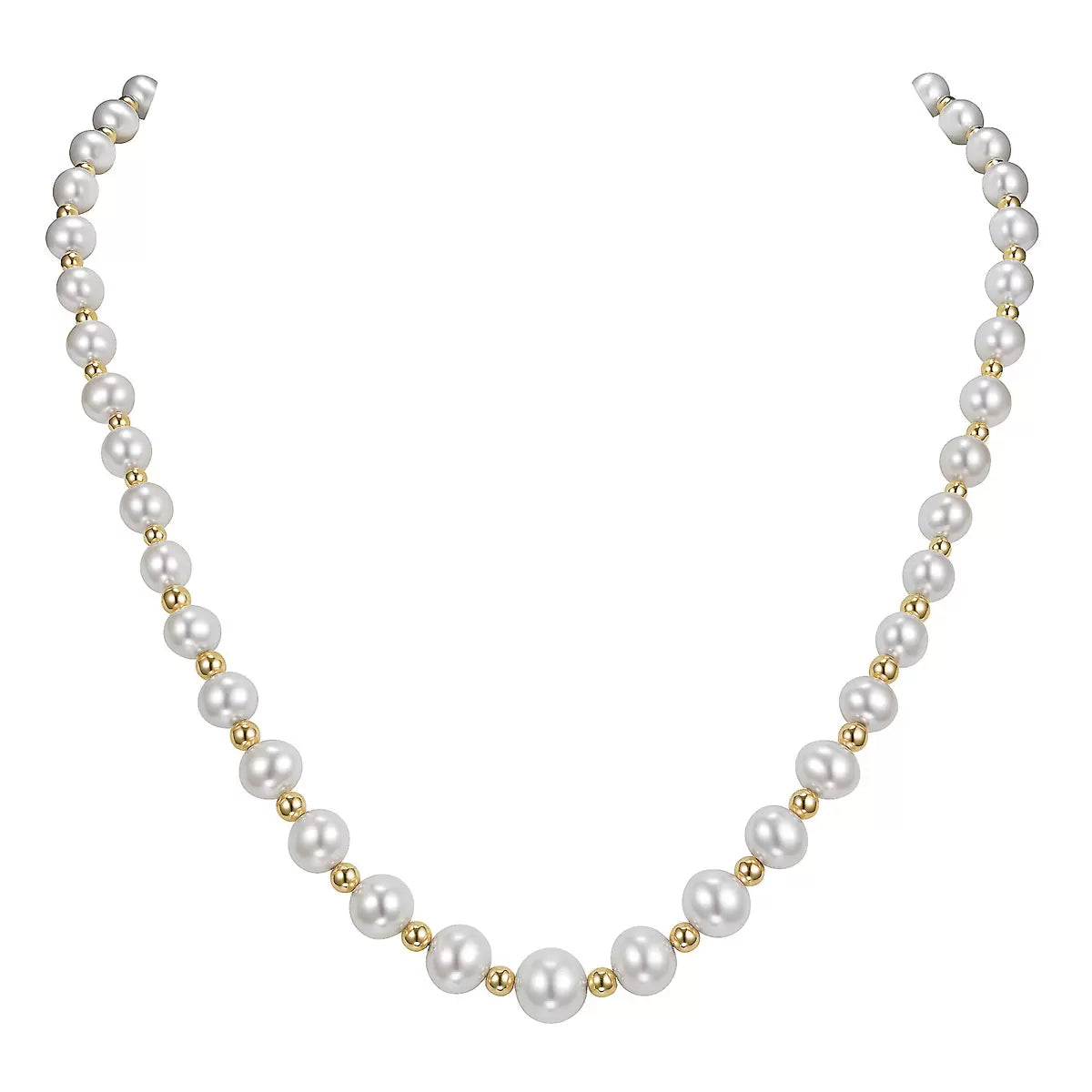 5-9mm Cultured Freshwater Pearl and Gold Bead Graduated Necklace, 14ct Yellow