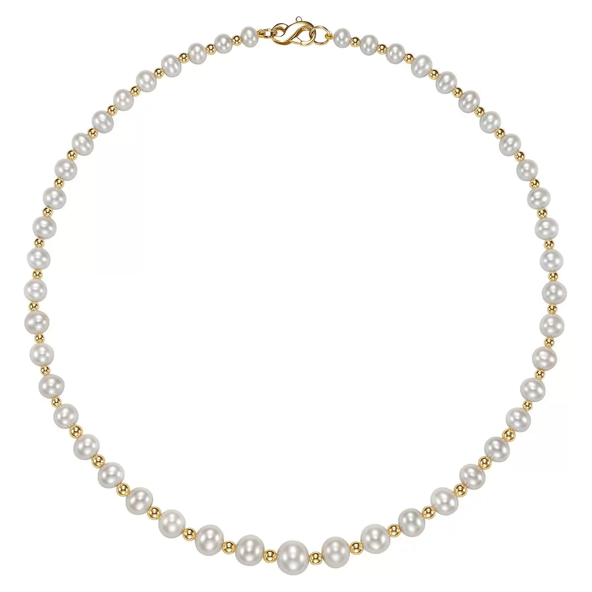 5-9mm Cultured Freshwater Pearl and Gold Bead Graduated Necklace, 14ct Yellow
