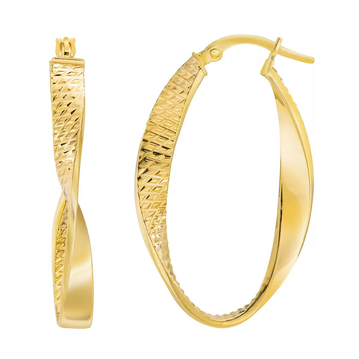 14ct Gold Yellow Gold Twisted Oval Hoop Earrings