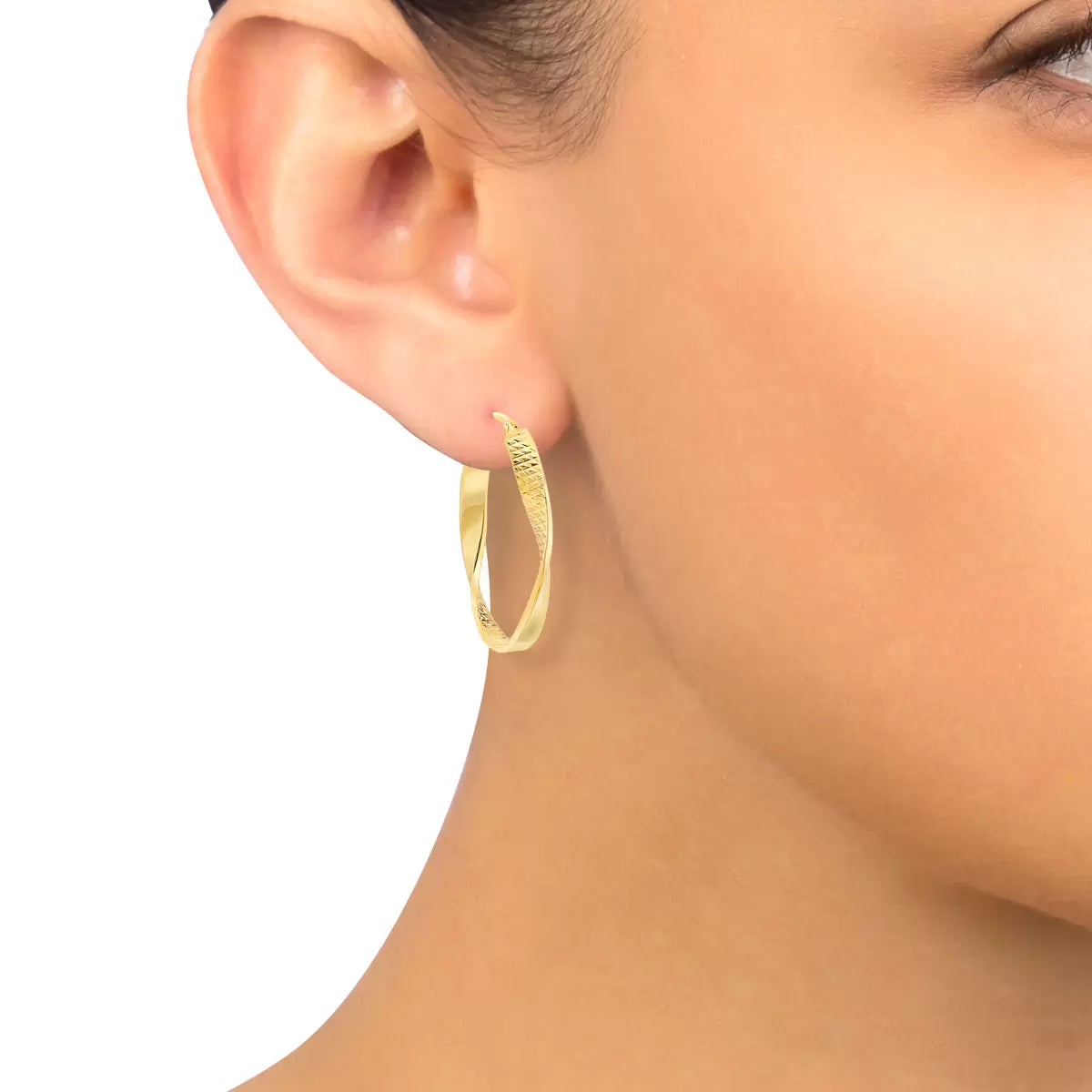 14ct Gold Yellow Gold Twisted Oval Hoop Earrings