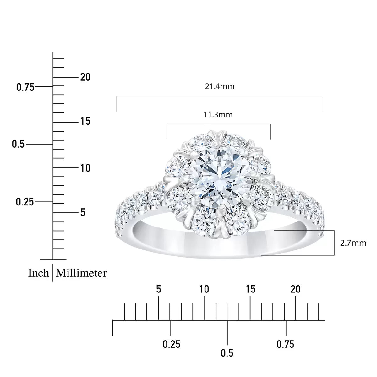 2.00ctw Round Brilliant Cut Diamond Halo Ring, 14ct White Gold