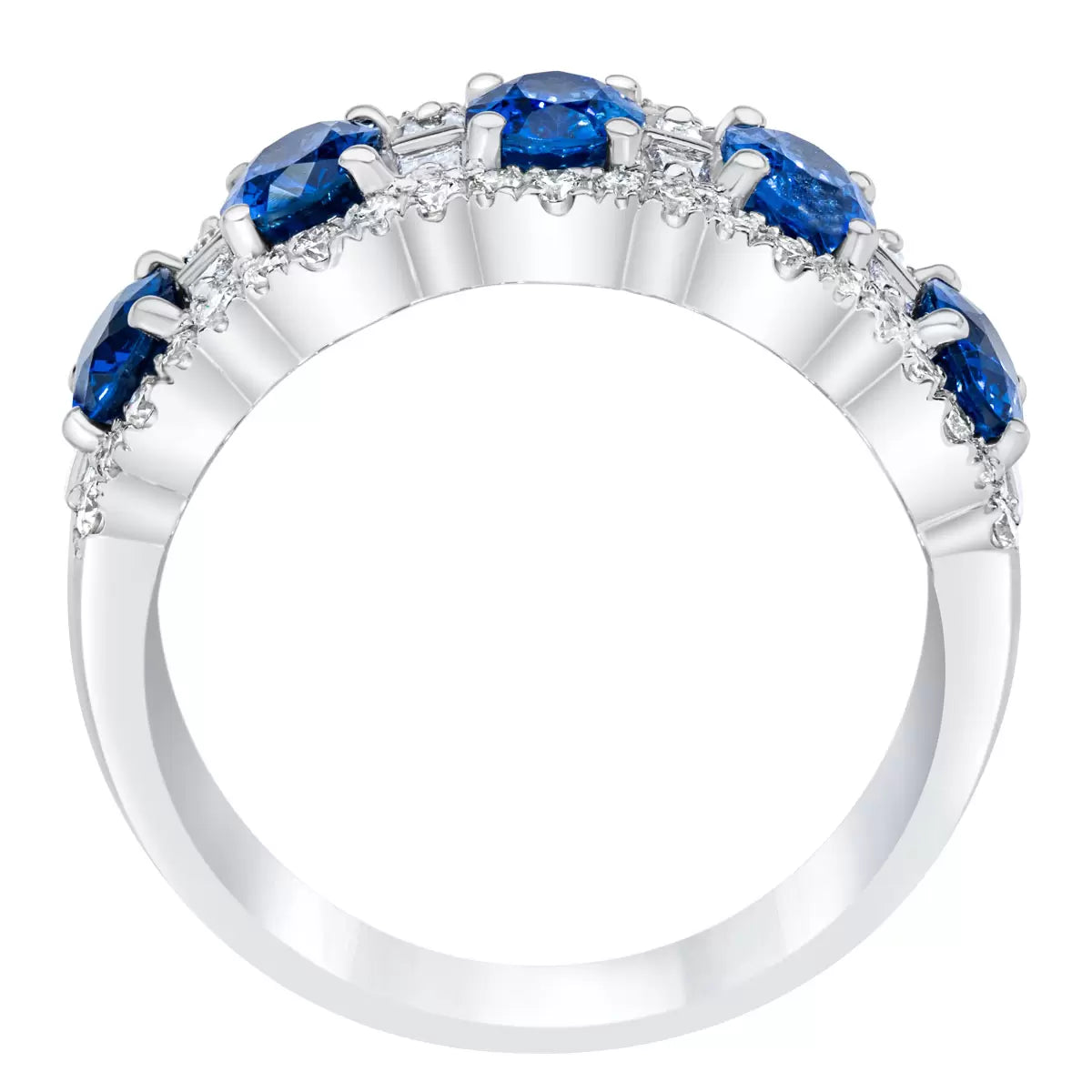 Oval Cut Blue Sapphire & 0.60ctw Diamond Ring, 14ct White Gold