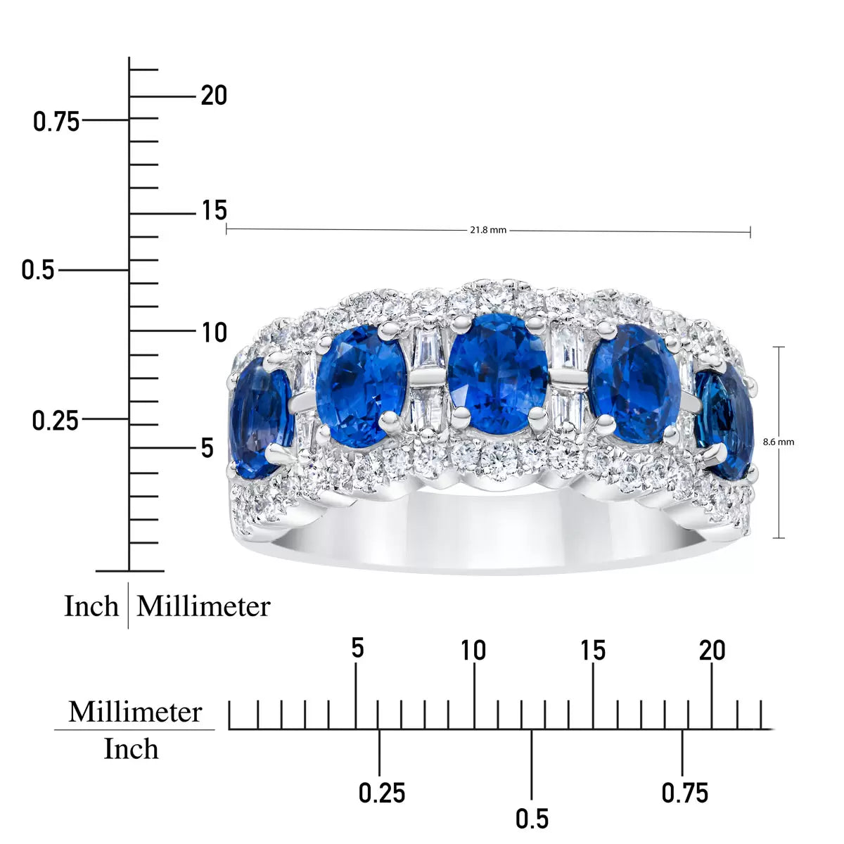 Oval Cut Blue Sapphire & 0.60ctw Diamond Ring, 14ct White Gold