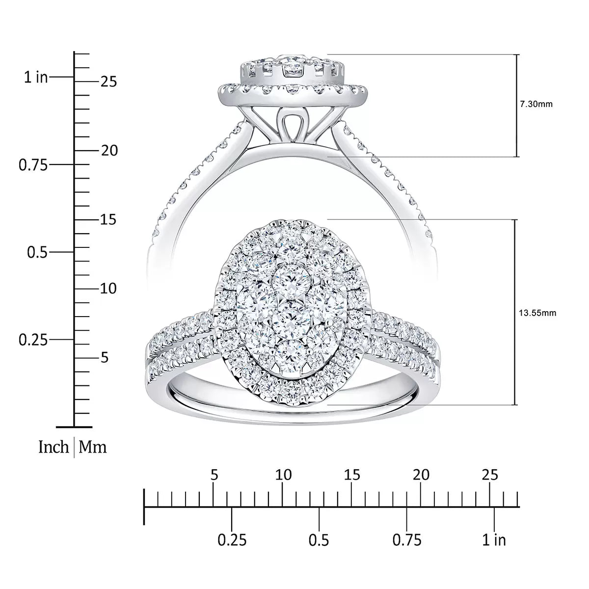 1.00ctw Round Brilliant Cut Cluster Diamond Ring, 14ct White Gold