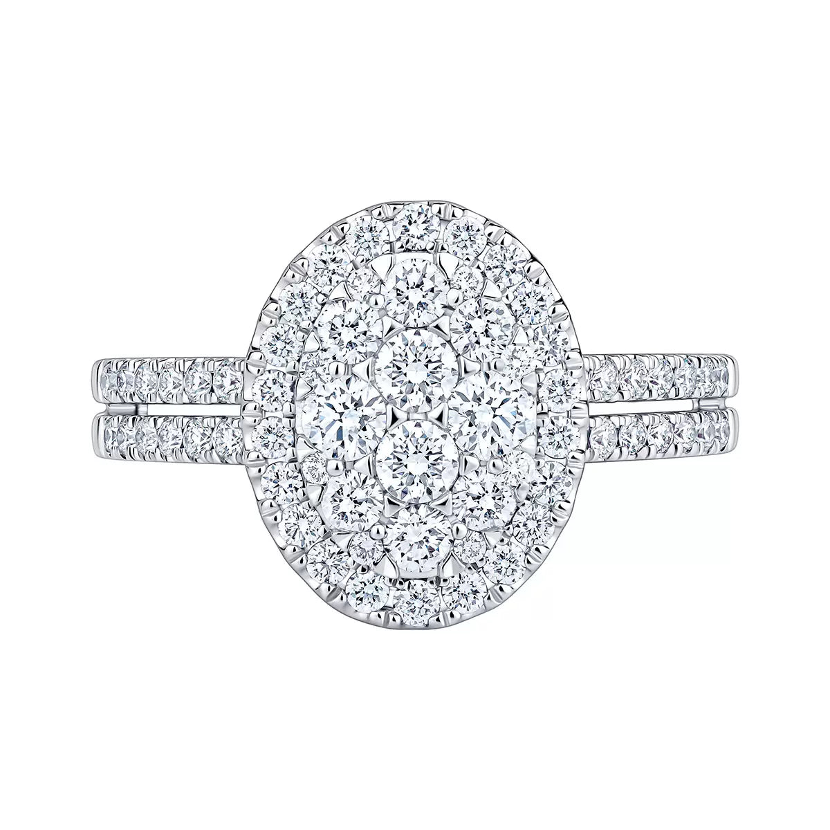 1.00ctw Round Brilliant Cut Cluster Diamond Ring, 14ct White Gold