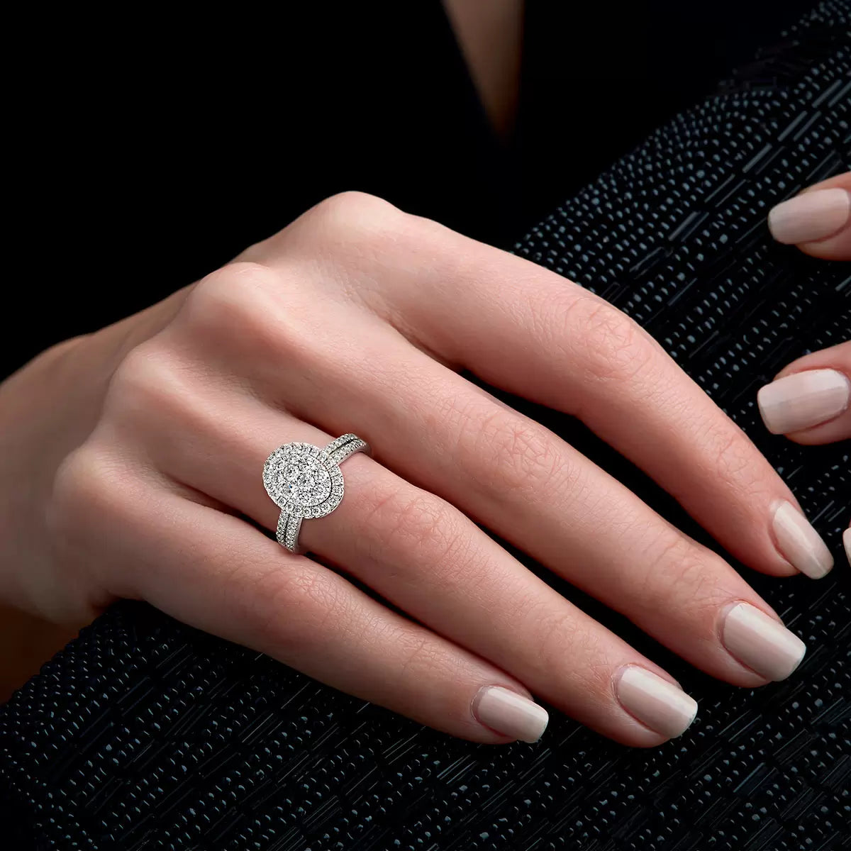 1.00ctw Round Brilliant Cut Cluster Diamond Ring, 14ct White Gold