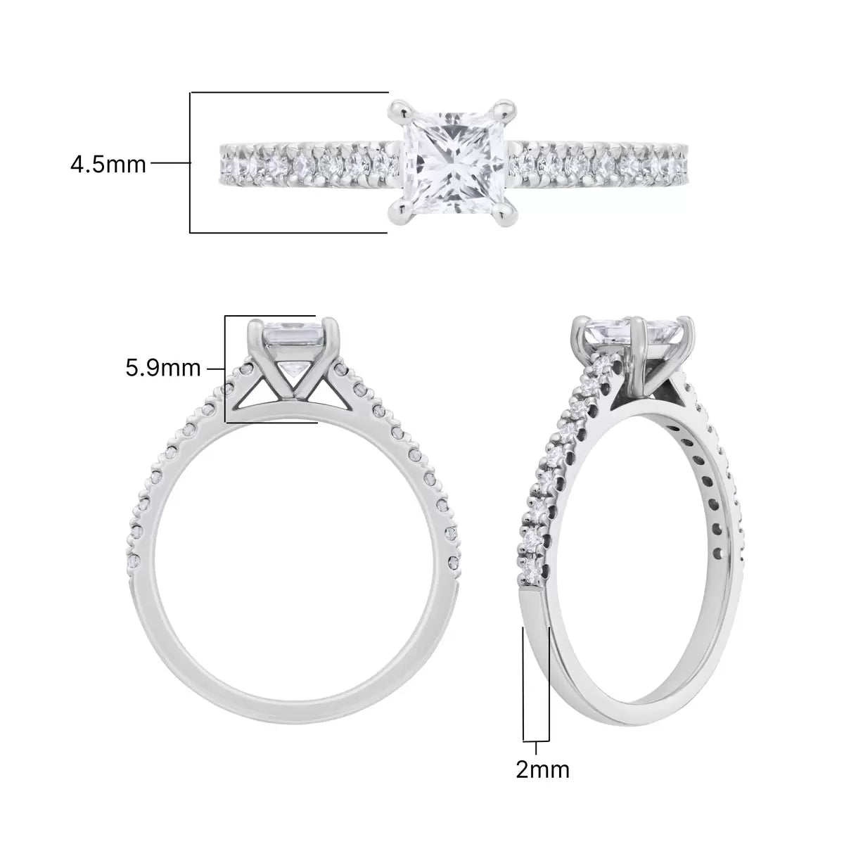 0.74ctw Princess & Round Brilliant Cut Diamond Ring, Platinum