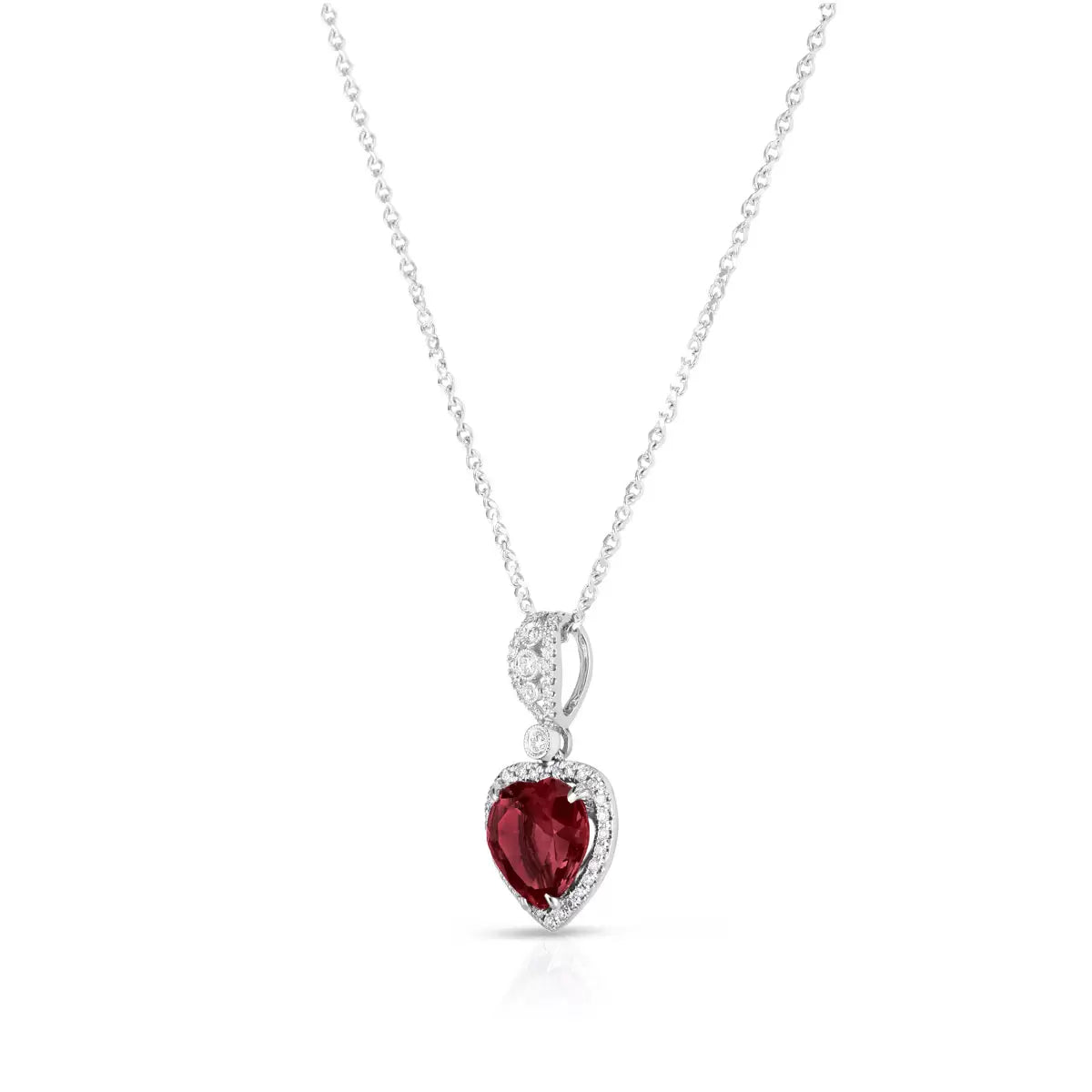Garnet & 0.16ctw Diamond Heart Pendant, 14ct White Gold