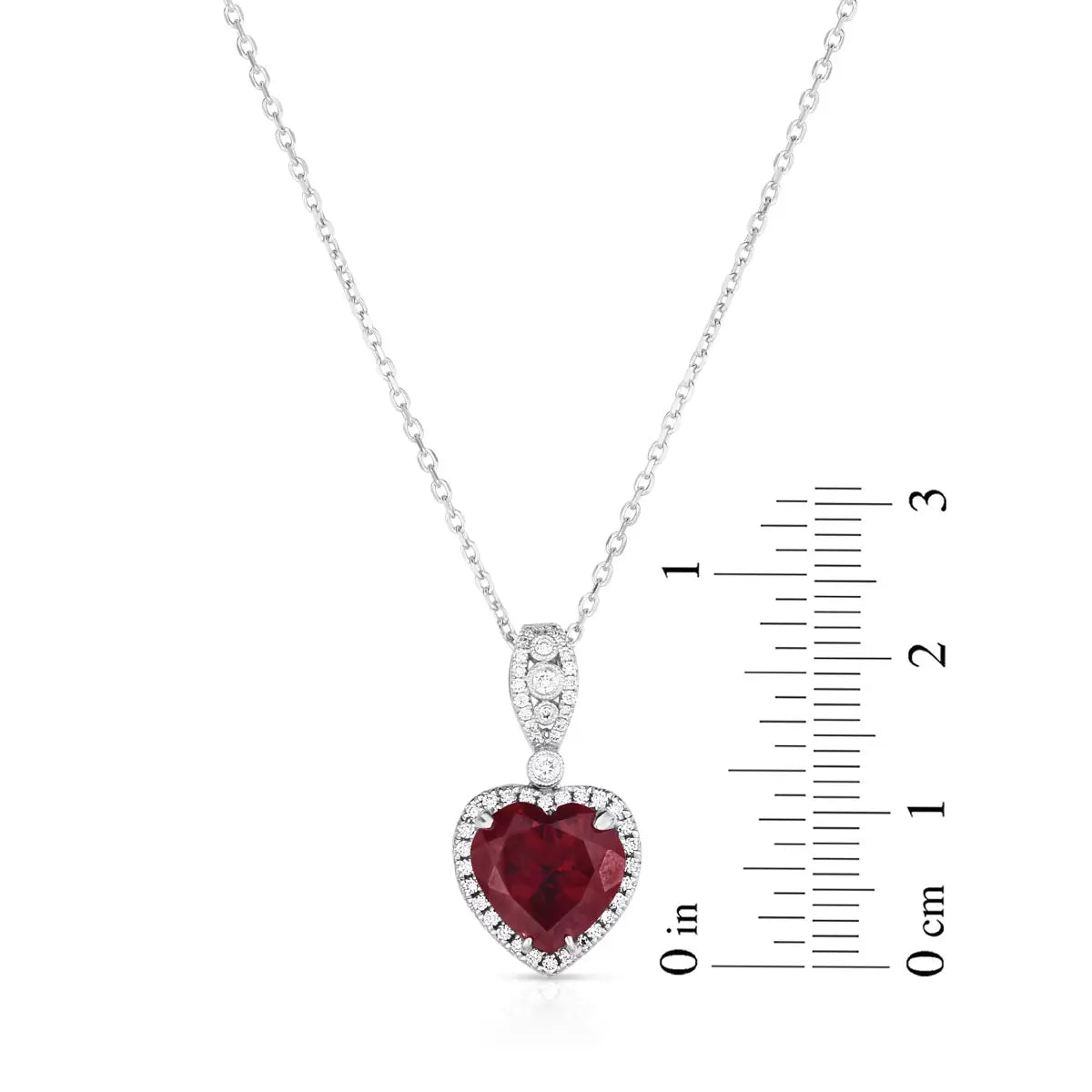 Garnet & 0.16ctw Diamond Heart Pendant, 14ct White Gold