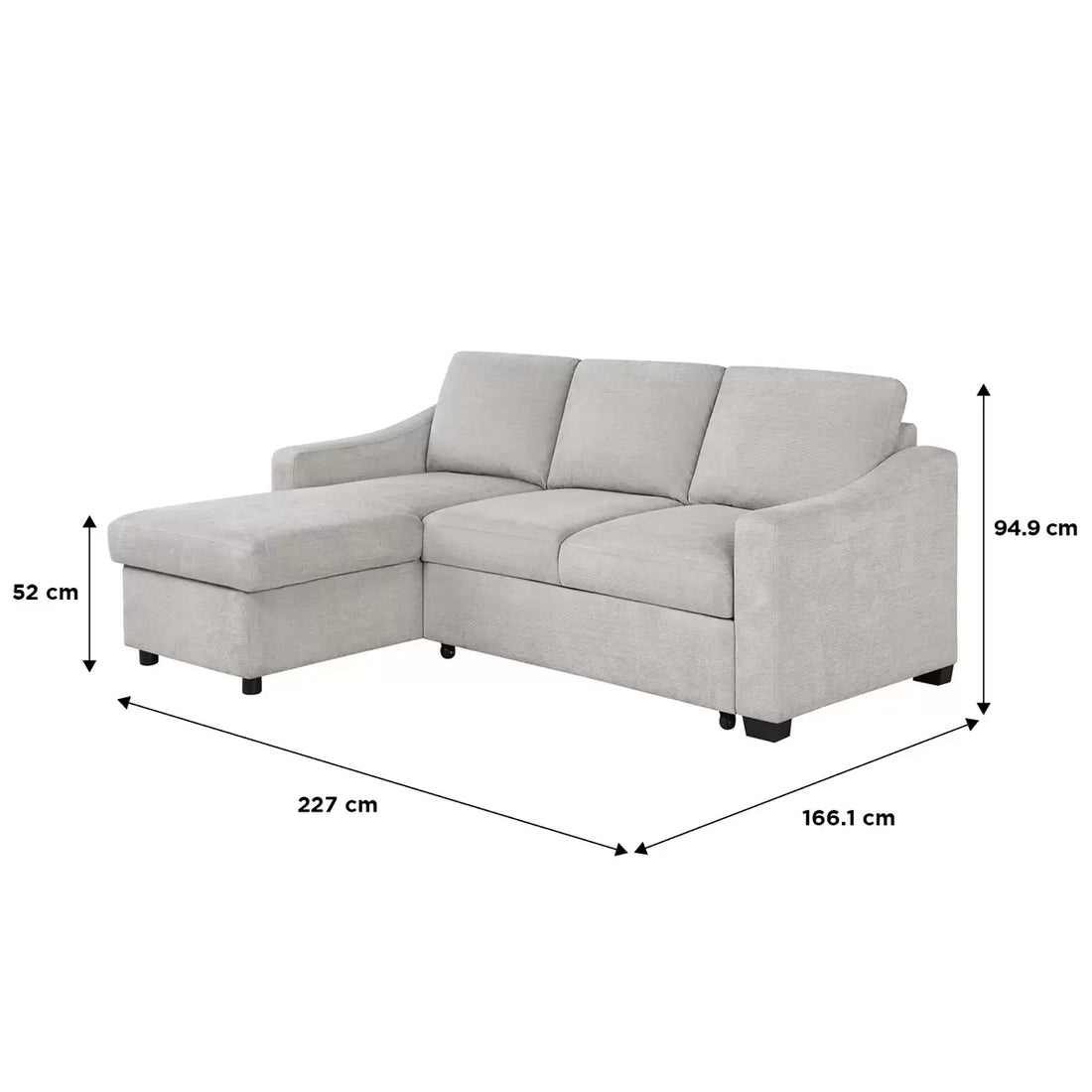 Coddle Aria Beige Fabric Convertible Sofa Bed with Chaise